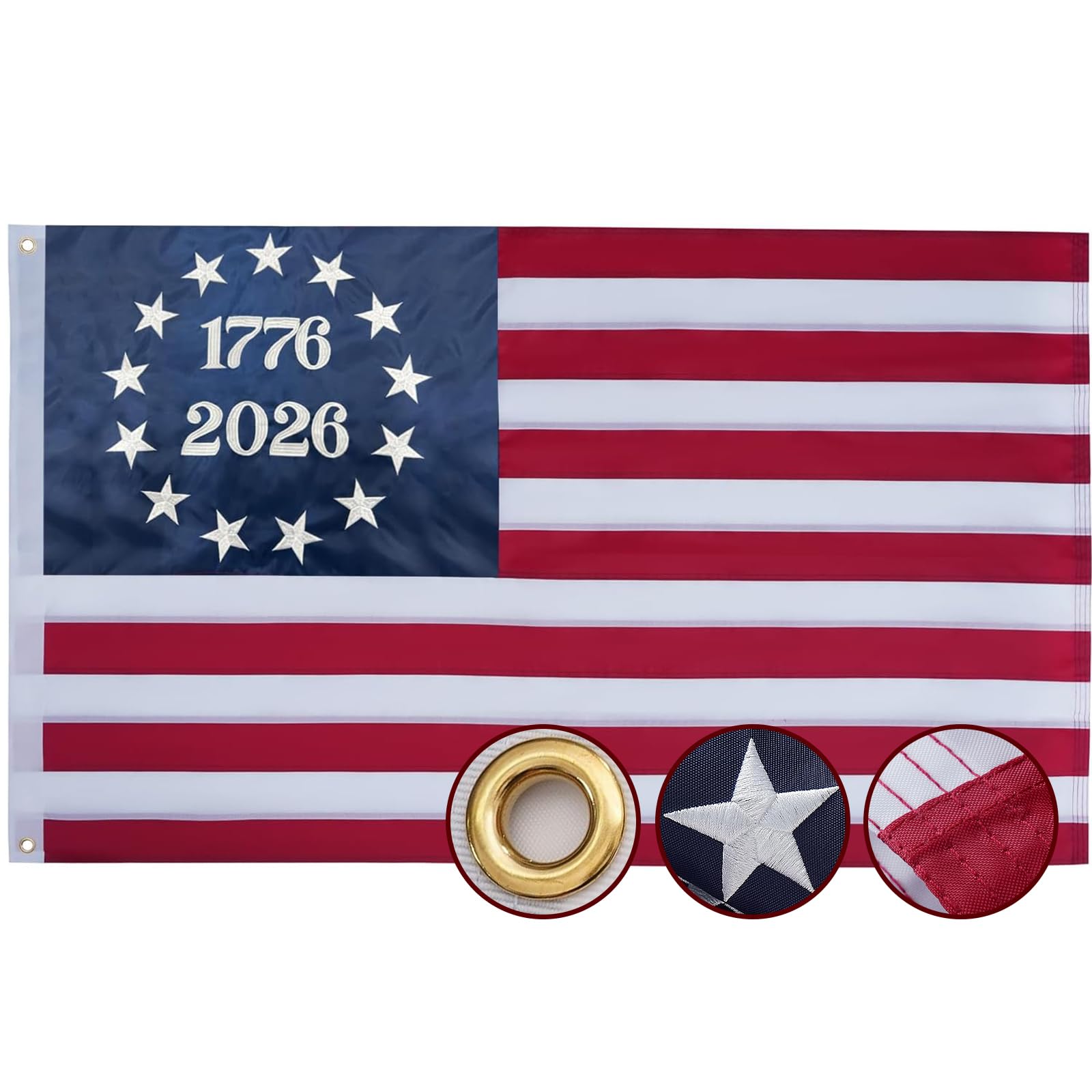 新品2026年最高級☆WBC星条旗★アルミ製☆アメリカ限定☆ウィルソンマスク Amazon.com : 250th Anniversary USA Flag 3x5 Ft, Embroidered 1776